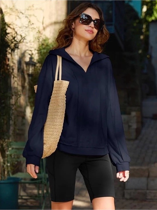 Tops - KFUBUO Women's Oversized Sweatshirt V Neck Long Sleeve Pullover, Navy sz XL